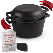 Cuisinel 2-in-1 Multi-Cooker Cast Iron Dutch Oven 3-Quart Deep Pot w/ Skillet Frying Pan Lid Combo